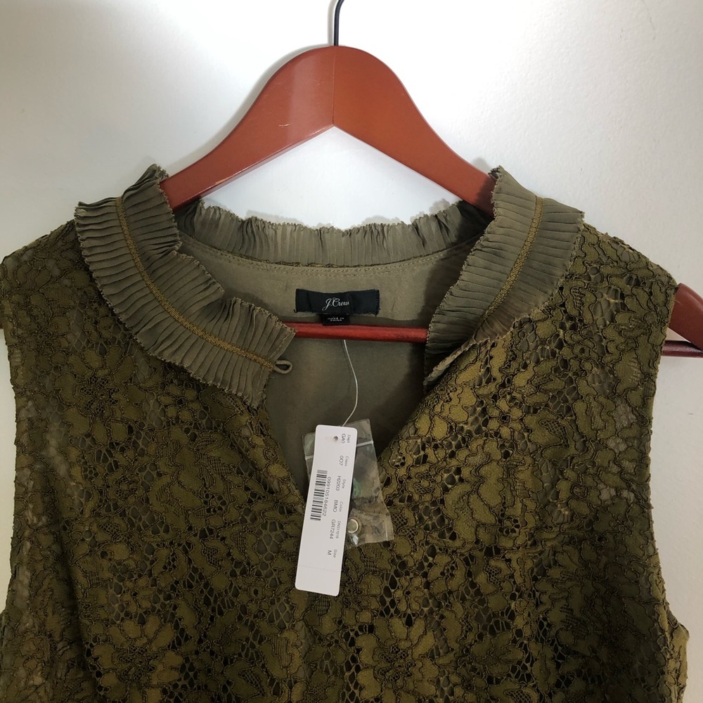 J. Crew Lace Ruffle-Neck Top in Burnished Moss NWT - Picture 4 of 16